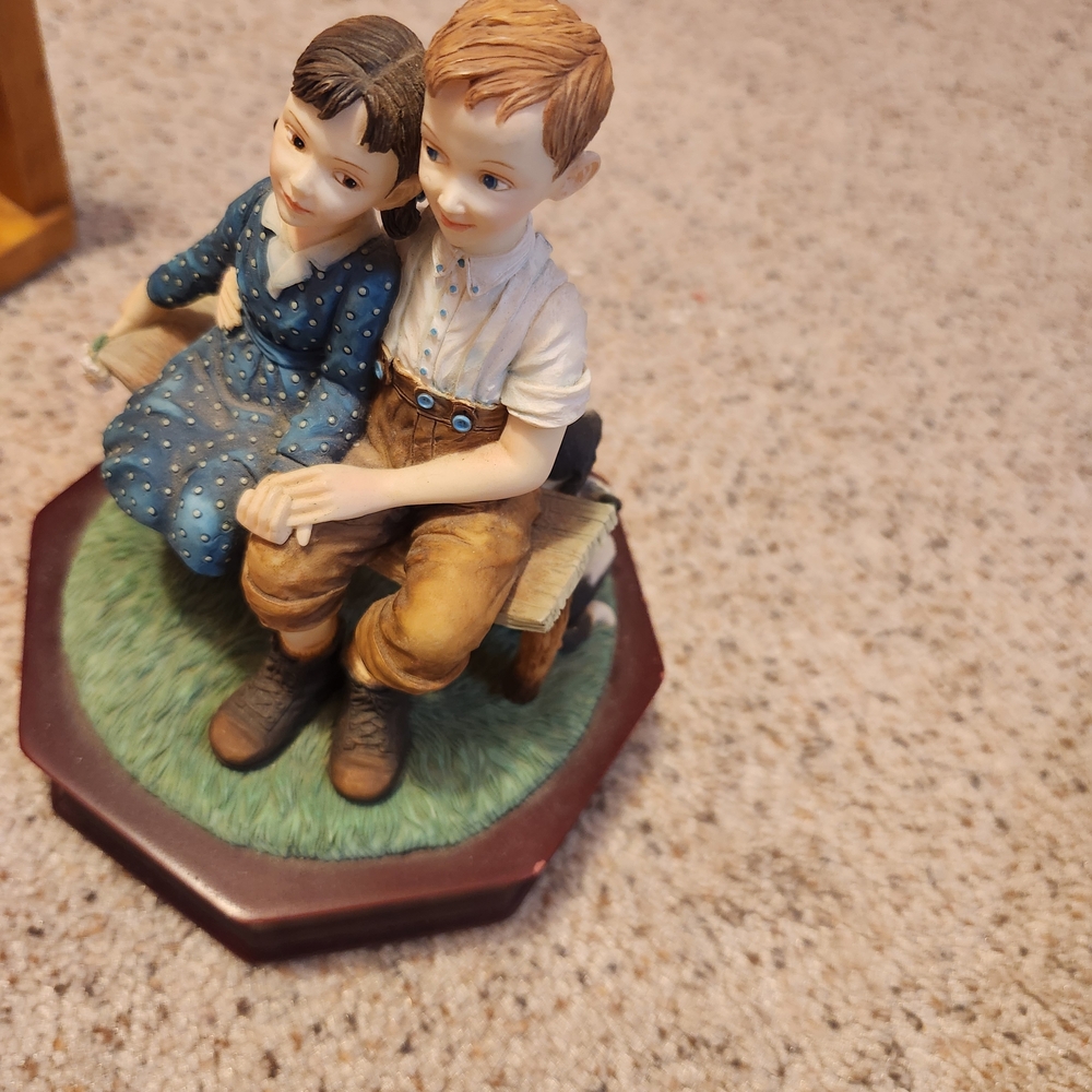 Charming Figurine of a Boy and Girl on a Bench